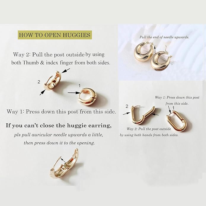 6 Pairs Gold Hoop Earrings for Women, 14K Gold Plated Huggie Hoop Earrings Set Hypoallergenic Lightweight Chunky Open Hoops Jewelry for Gift