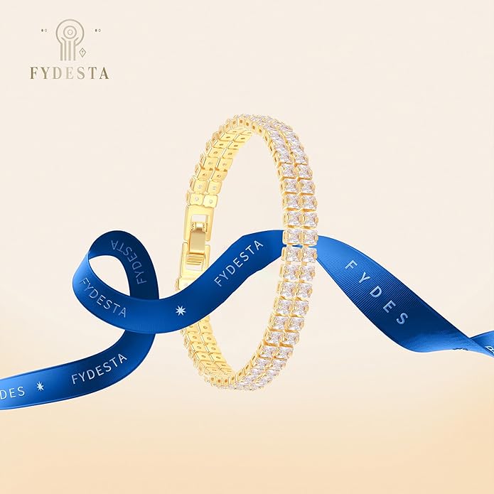 14K Gold Plated Tennis Bracelet for Women – Classic CZ Link Design, Fits 6.0"–7.2" Wrists – Stylish Sparkling Jewelry Gift, Timeless Tennis Bracelets for Women