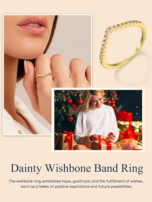Suplight 925 Sterling Silver Wedding Band Rings, Full Cubic Zirconia Wishbone Ring Love/Lucky Engagement Promise Rings For Women, Size 4-12 (with Gift Box)