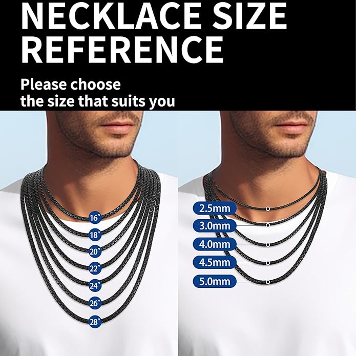 Fiusem Flat Box Chains for Men, 14k Gold Plated Stainless Steel Chain Necklace, 2.5/3/4/4.5/5mm Necklaces for Men and Women 16-28 Inch