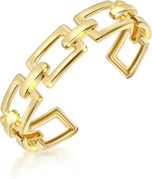Gold Cuff Bracelets for Women 18K Gold Plated Geometric Aesthetics Design - Adjustable Stylish Chunky Gold Bracelet, Premium Quality Women’s Jewelry Gifts for Her