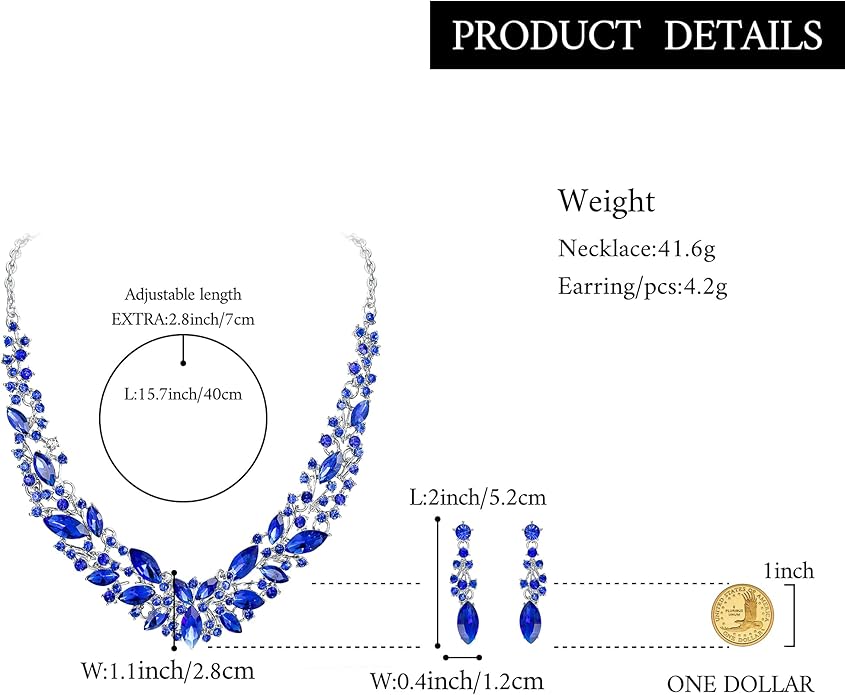 BriLove Women's Wedding Bridal Austrian Crystal Marquise Cluster Collar Necklace Dangle Earrings Set
