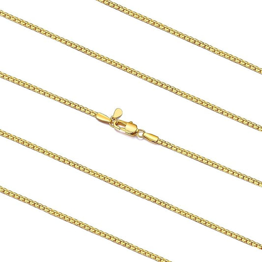 FaithHeart Mens Black/Silver/Gold Stainless Steel Flat Box Link Chain Necklace, Stylish 2/4/6/8mm Width Box Chains Necklaces for Men Non Tarnish Hip Hop Chain Jewelry Gifts,14"-30" Length
