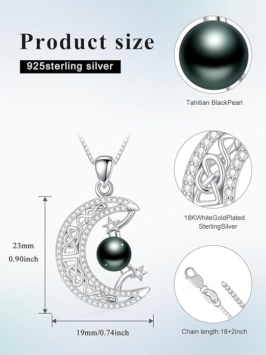 KANNSOAR Tahitian Black Pearl 18K White Gold Plated Sterling Silver Pendant Necklace for Wedding Birthday Anniversary Valentines Day Christmas Pearl Jewelry Gift for Women Wife Mom Lover Girlfriend