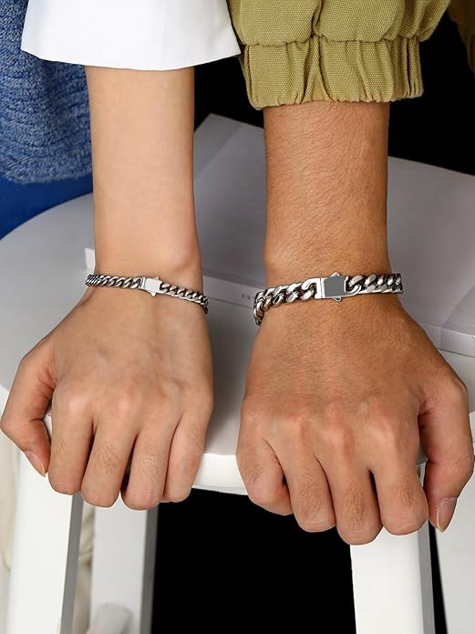Bestyle Thick Mens Cuban Link Chain Bracelets, Durable Real 18K Gold/Black Metal Plated Solid Stainless Steel Hand Chain Cuban Bracelets for Men, Silver Black Gold Bracelets for Father Husband