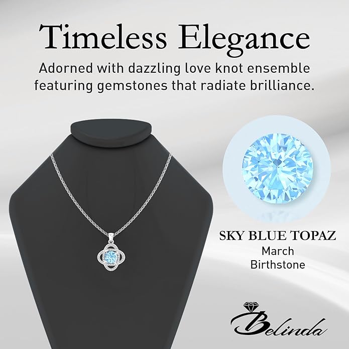 Women 925 Sterling Silver Cute Love Knot Sparkling Gemstone Push Back Stud Earrings Hanging Pendant Necklace Beautiful Fine Jewelry Accessory Set, 1.65 Carat