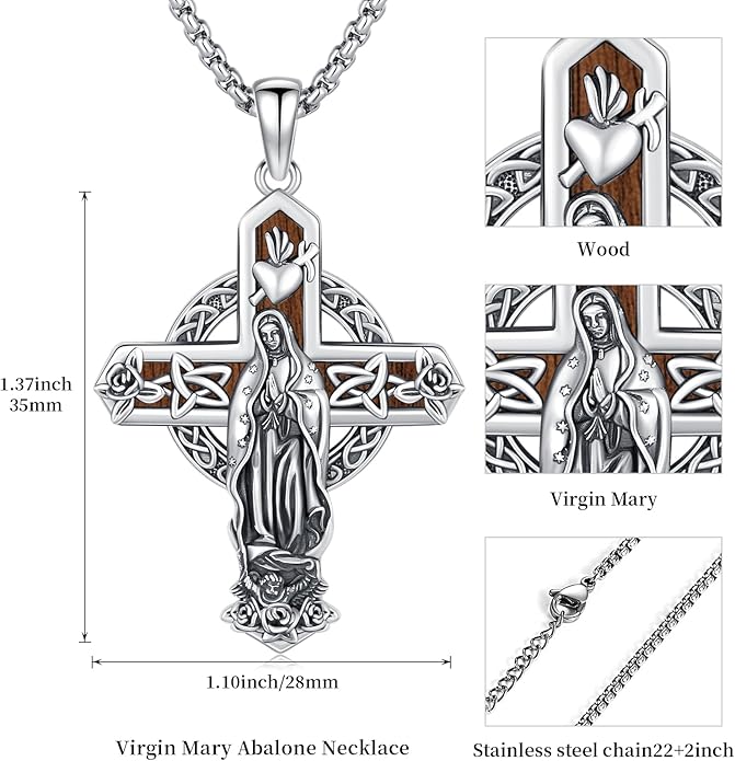 Midir&Etain Cross Necklace 925 Sterling Silver Celtic Christian Pendant Religious Protection Jewelry for Women Men