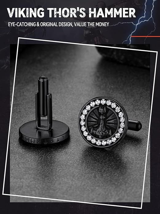 FaithHeart Mens Cufflinks, Norse Viking Tuxedo Shirt Cuff Links, Stainless Steel Cuff Links and Shirt Studs, Gift Box