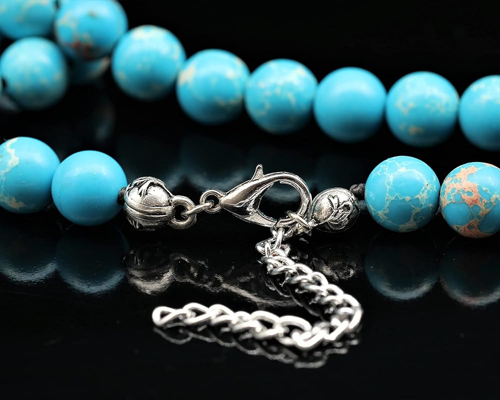 Natural Blue Imperial Jasper Beaded Choker, Genuine Blue Crystal Necklace, Fancy Gemstone Choker, 8mm Beads, Fashion Jewelry, Healing Crystal Chakra Necklace, Durable Necklace, Capricorn Necklace