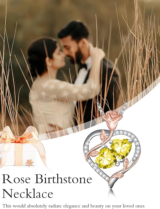 Christmas Gifts for Women Rose Heart Birthstone Pendant Necklace I Love You Forever Jewelry Valentine Mothers Day Birthday Gifts for Women Her Wife Girlfriend