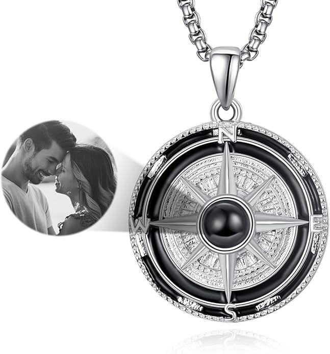KINGWHYTE Compass Necklace for Men 925 Sterling Silver Birthday Gifts Graduation Travel Jewelry for Husband Brother with Stainless Steel Chain