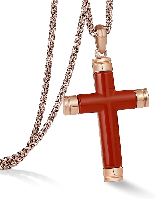 GTMJ Cross Necklace for Men -Stainless Steel & Gemstone Adjustable Box Chain 24-26in, Spiritual Jewelry Gift for Him, Everyday Wear