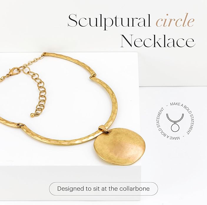 Pendant Necklaces for Women, Sculptural Circle Necklace with Pendant, Link Collar Design, Fashion Jewelry Statement Piece