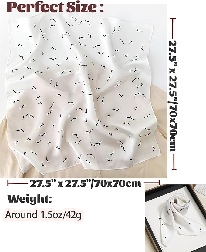 kcctoo 27.5" Mulberry Silk Feeling Head Scarf Women's Fashion Square Neck Satin Scarfs for Bag Hair Scarves Gift