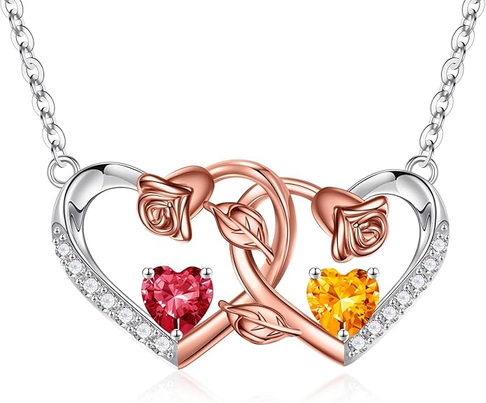 Iefil Chrismas Gifts for Wife - 925 Sterling Silver Rose Birthstone Necklace, Stocking Stuffers for Women Wife Girlfriend Mom