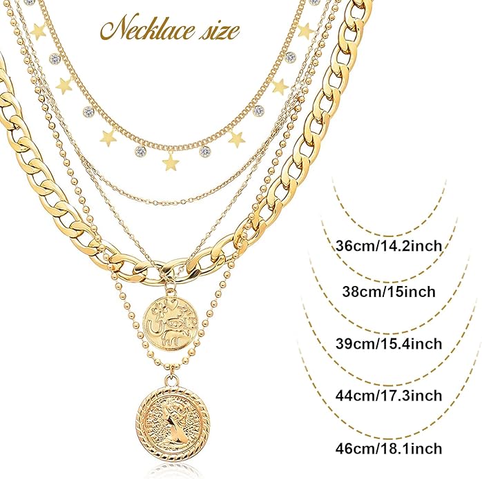 MJartoria Layered Necklaces for Women Trendy Retro Coin Pendant Necklace Dainty Chunky Chain Choker Necklaces for Jewelry Birthday Gifts
