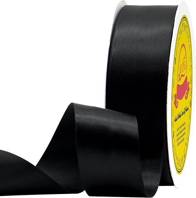 LEEQE Double Face Black Satin Ribbon 1-1/2 inch X 50 Yards Polyester Black Ribbon for Gift Wrapping Weddings Party Hair Bow Invitation Decorations and More