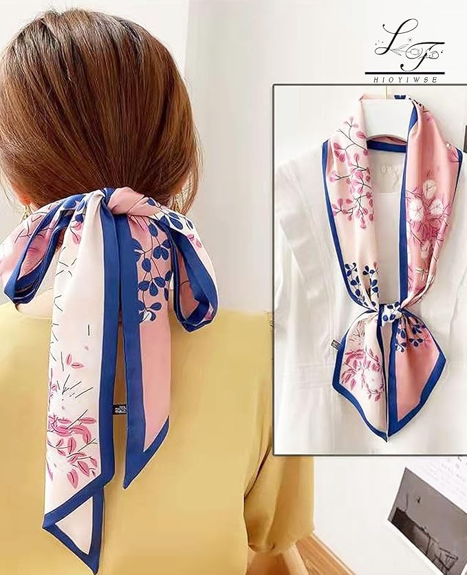 Hioyiwse Head Scarf Hair Neck Scarves For Women Purse Bag Scarfs For Handbags Silky Long Thin Satin Headscarf Fashion