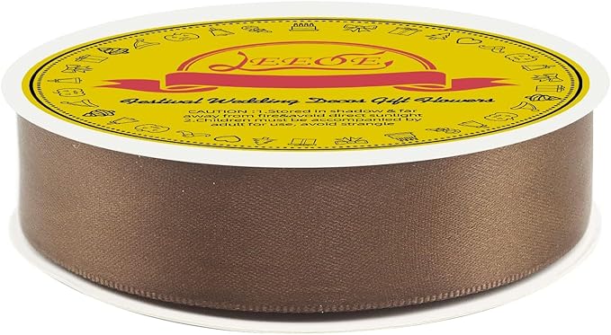 LEEQE Double Face Brown Satin Ribbon 7/8 inch X 25 Yards Polyester Brown Ribbon for Gift Wrapping Very Suitable for Weddings Party Invitation Decorations and More