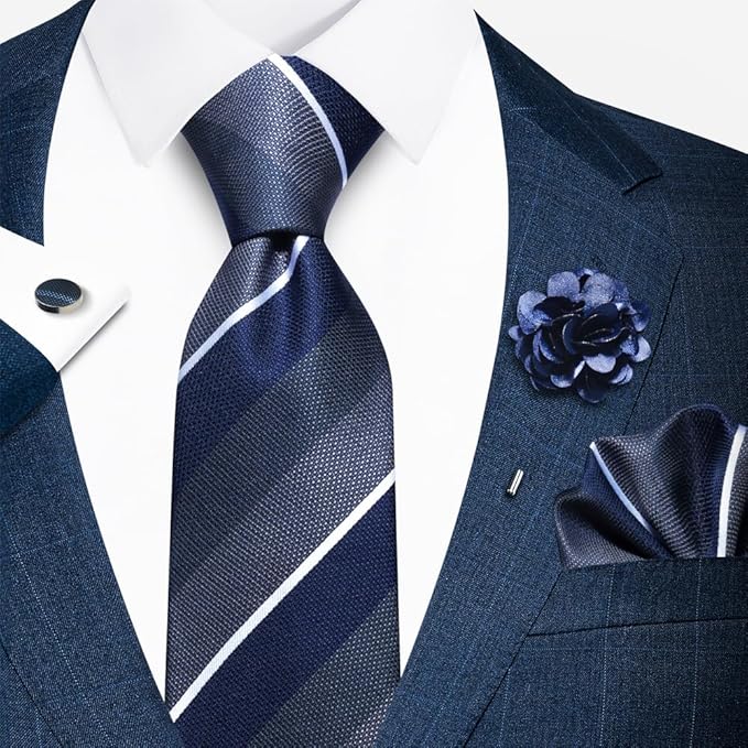 joy alice Ties Set Men Mixed Color Necktie Handkerchief Cufflinks Brooch 3.15 Formal