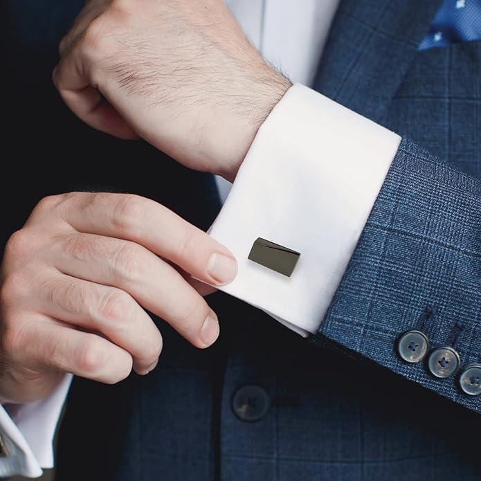 Merit Ocean Cufflinks for Men, Stainless Steel Cuff Links Mens for Wedding Business Gifts, Silver, Black, Gold