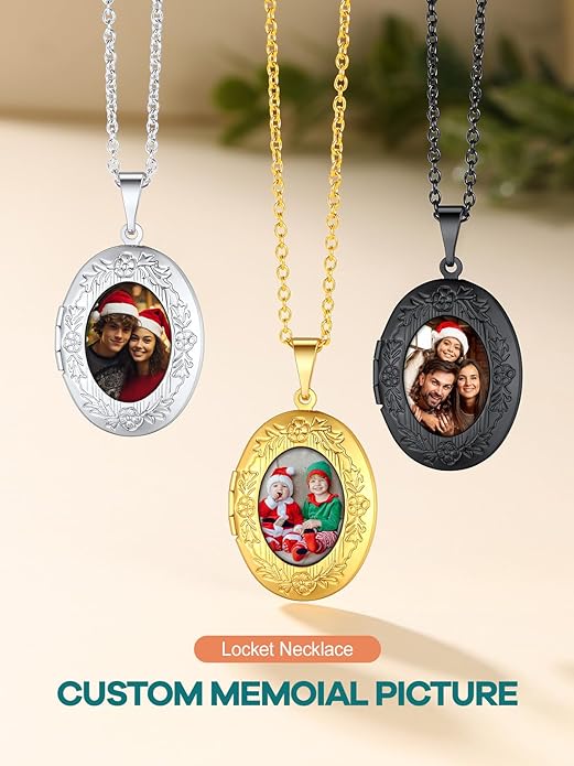 Supcare Locket Necklace That Holds Pictures-Engraved Photo Pendant Custom Jewellery Gifts for Men Women (with Jewellery Gift Box)