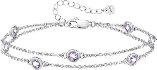 LOUISA SECRET Birthstone Bracelets for Women, 925 Sterling Silver Charm Link Double Strand Bracelet, Birthday Anniversary Christmas Jewelry Gifts for Wife Girlfriend Mother her…