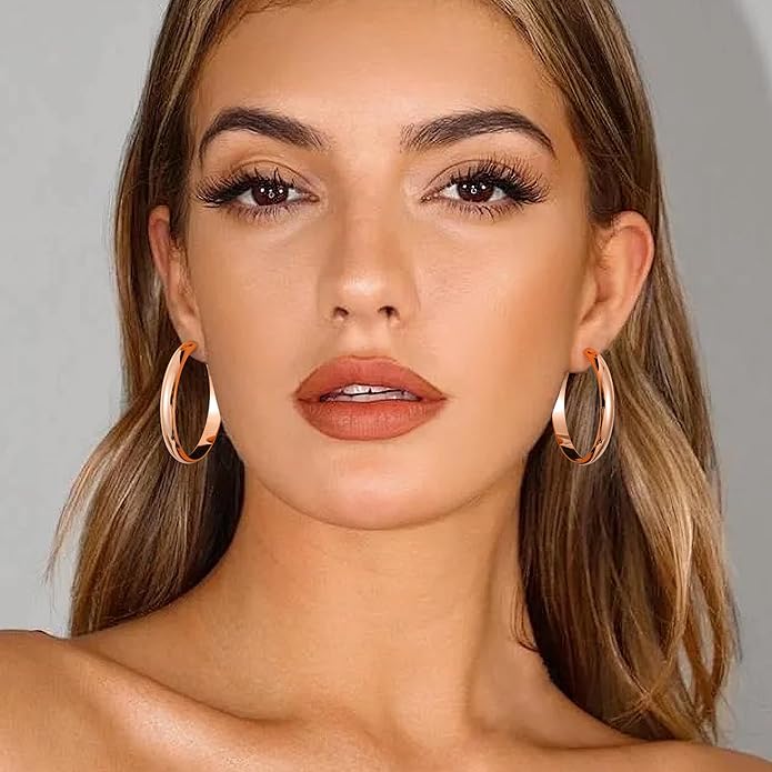 Gacimy 14K Gold Plated Hoop Earrings for Women, 14k Real Gold Plated with 925 Sterling Silver Post, Hypoallergenic Lightweight Thick Hoops Earrings for Women Trendy