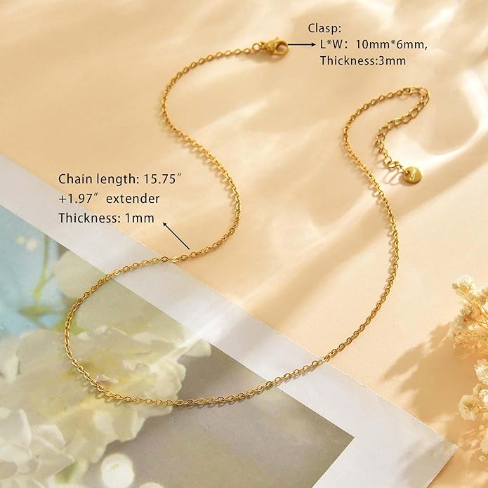 Dainty Chain Necklace for Women, 18K Gold Plated Coin Disc Choker Necklaces Simple Satellite Beaded Twisted Thin Paper Clip Chain Everyday Jewelry Gifts