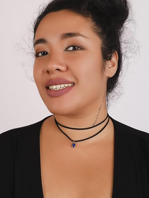 Sacina Layered Black Choker Necklace, Glass Teardrop Chocker, Black Necklace, Gothic Goth Boho Choker, Christmas Jewelry Gift For Women