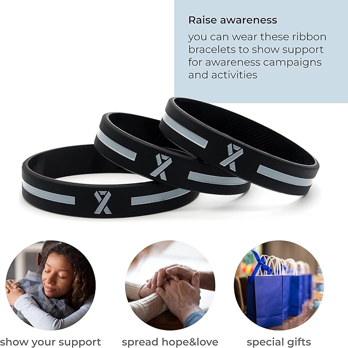 Inkstone Awareness Ribbon Silicone Bracelets (12-pack) - Wholesale Pack of 1 Dozen Unisex Wristbands for Men Women - Cancer Survivor Hospital Gifts Party Favors Giveaways Goodie Bag Items