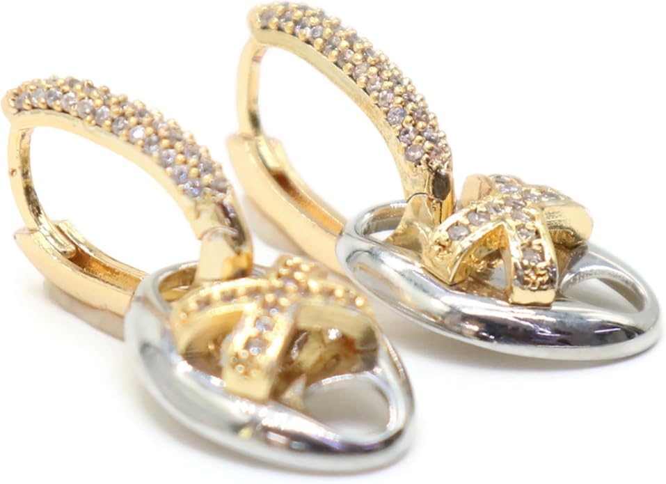 Gold Tone Oval Drop Earrings for Women with Crystal Accents – 30mm Long, Lightweight Fashion Jewelry. KT004