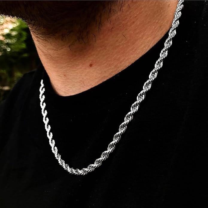 BRIJEWNES 925 Sterling Silver Clasp 2/2.5/3/4/5mm Silver Chain for Men Mens Necklace Rope Chain Necklace Diamond Cut Silver Mens Chain Necklace 16 18 20 22 24 26 28 30 Inches