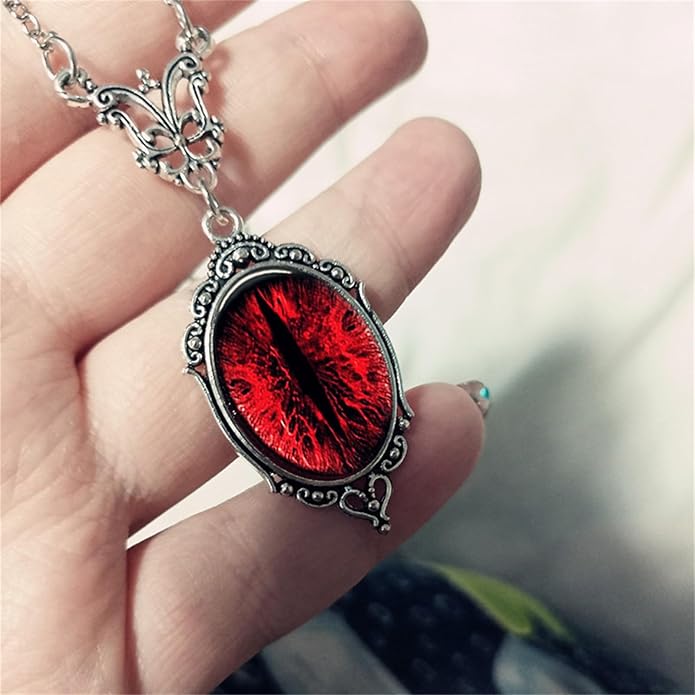 Gothic Vampire Necklace Vintage Stardust Crystal Cameo Pendant Necklace Punk Style Vampire Pendant Oval Necklace Satanic Demon Red Pendant Necklace Jewelry