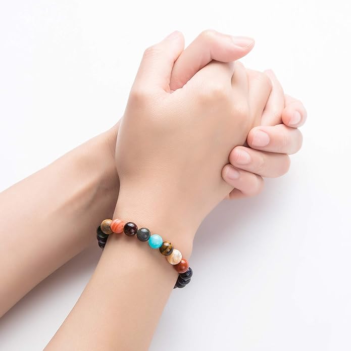 Fesciory Women Solar System Bracelet Universe Galaxy The Eight Planets Guardian Star Natural Stone Beads Bracelet Bangle Gifts