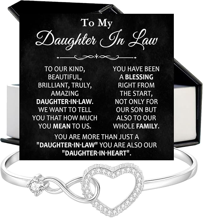 To My Beautiful Daughter In Law Bracelet From Mother-In-Law, Daughter In Law Birthday Gifts, Infinity Star Heart Bracelet For Her With Heartfelt Message Card & Elegant Box, Bonus Daughters Bracelets