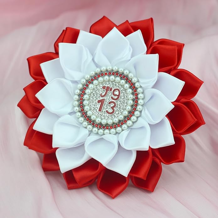 MKISWIN Sorority Flower Brooch Pin for Women Sorority Paraphernalia Gift Pearl Crystal Corsage with Red Elephant Sisterhood Jewelry for Soror