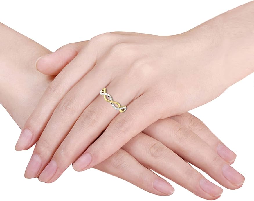 Inspereza Solid 10k Real Gold Minimalist Thin Twist Knot Stackable Diamond Ring | 1/10 Ct TW Real Diamond Engagement Anniversary Wedding Band for Women | Simple Gold Stacking Rings (Size 4-9)