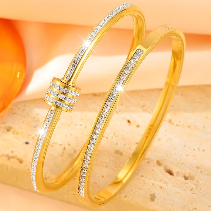 Silver Bangles for Women - Stainless Steel Love & Friendship Bracelet Set with Gift Box | Daily Wear & Party Jewelry