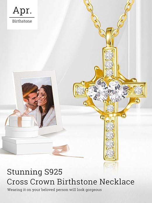 Zeuslia Double Birthstone Necklace Gifts for Wife - 925 Sterling Silver Sunflower/Rose/Crown Cross/Compass/Heart Pendant I Love You Necklace, Anniversary Birthday Gifts for Wife Girlfriend Mom Her