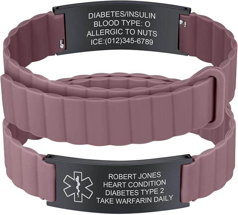 Comfortable Medical ID Bracelet for Men & Women - Custom Engraved Silicone Strap Comfort Fit Medical Alert Bracelets for Sports,Adjustable Waterproof Customizable Wristband for Diabetic