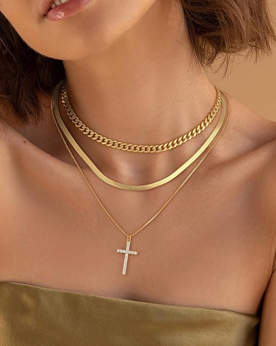 Layered Gold Silver Necklace for Women Non Tarnish,Dainty Choker Statement Chunky Necklace Stack Charm Pendant Chain Necklace Set 14K Gold Plated Long Stacked Womens Necklaces Trendy Jewelry Gift
