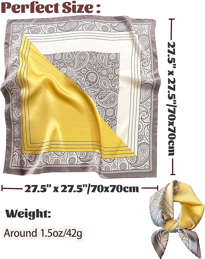 kcctoo 27.5" Mulberry Silk Feeling Head Scarf Women's Fashion Square Neck Satin Scarfs for Bag Hair Scarves Gift