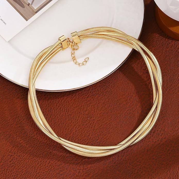 Chunky Gold Statement Choker Neckalce for Women Layered Snakebone Chain Collar Necklace Twist Wrap Stainless Steel Choker Punk Aesthetic Jewelry Gifts