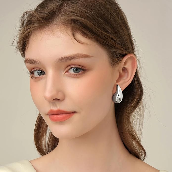 Gacimy Teardrop Earrings Dupes for Women 14K Gold Plated, Chunky Drop Earrings for Women with 925 Sterling Silver Post