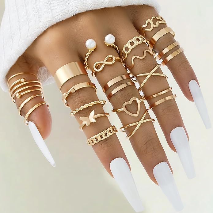 FAXHION Gold Knuckle Rings Set for Women Snake Chain Stacking Ring Vintage BOHO Midi Rings SIze Mixed