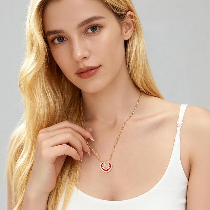 RONYOSTING Multi-Style Love Heart Necklace with Birthstone,14k White Gold Plated Sliver|Bow Pendant Necklaces for Christmas, Dainty Gifts for Birthday Valentine