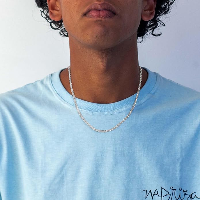 BRIJEWNES 925 Sterling Silver Clasp 2/2.5/3/4/5mm Silver Chain for Men Mens Necklace Rope Chain Necklace Diamond Cut Silver Mens Chain Necklace 16 18 20 22 24 26 28 30 Inches