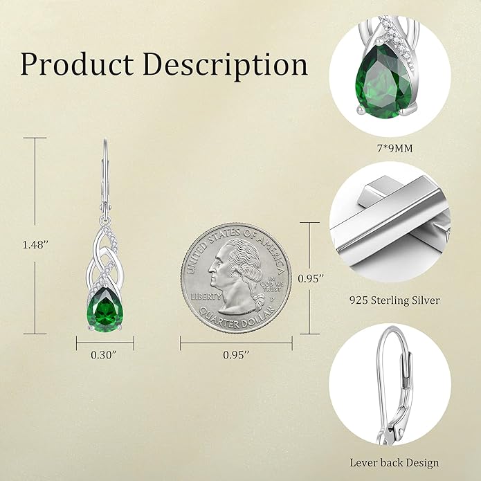 JO WISDOM Women Celtic Knot Infinity Dangle Earrings for Women Sterling Silver 7 * 9mm Birthstone Irish Twisting Drop Earrings Jewelry for Women