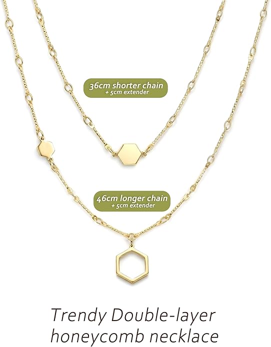UBGICIG Honeycomb Layered Pendant Necklaces for Women Stackable, Dainty Y-Shaped Lariat Paperclip Pearl Heart Necklace, 16K Gold Silver Plated Long Necklaces Women's Trendy Drop Chain Necklace Jewelry